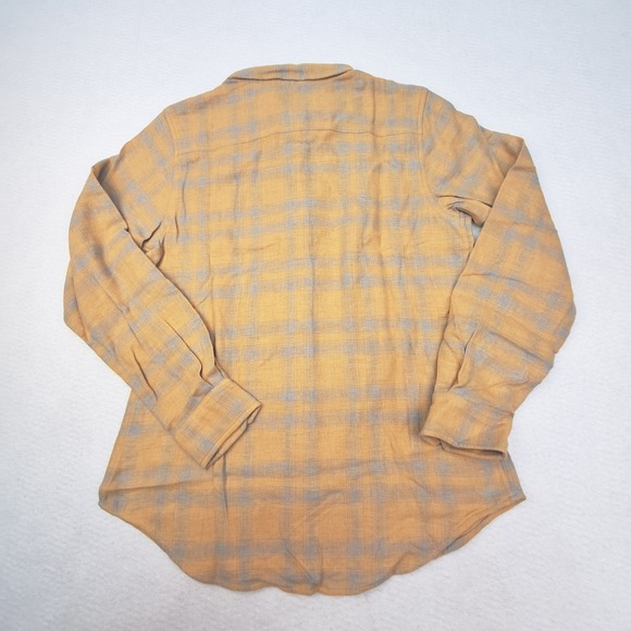Wildfang Shirt Womens XS Camel Tan Plaid Essential Flannel Button Up Long Sleeve - Picture 2 of 9